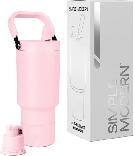 Vista 52 de Simple Modern Trek Pivot Vaso con pajita abatible de 30 oz con asa Botella de agua y protector Tapas intercambiables de pajita y para beber