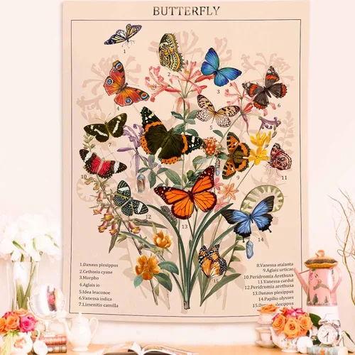 Vista 8 de Accnicc Tapiz bohemio con mandala floral para dormitorio, tapiz de pared con flores bohemias, pequeño, acuarela, azul, blanco, hippie, indio