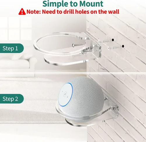 Vista 6 de PlusAcc Soporte de pared para Dot Max y Dot 5, estante transparente resistente para Homepod Mini, soporte de soporte de ahorro de espacio, gestión