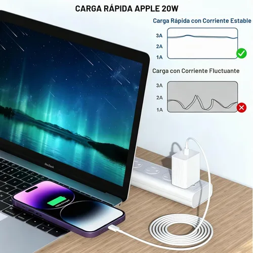 Vista 8 de Cargador rápido para iPhone, 20W [Certificado Apple MFi] USB Tipo C Bloque de Carga Rápida Power Delivery Cargador Lightning con Cable Lightning