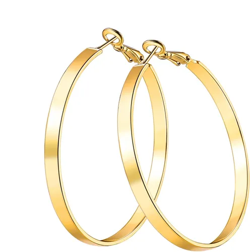 Vista 5 de Aretes de aro chapados en oro de 18 quilates, aretes redondos