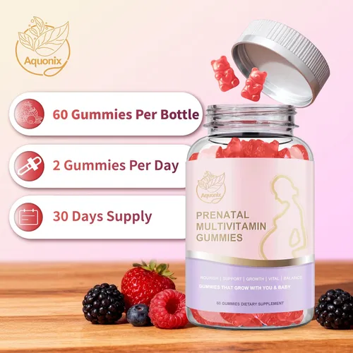 Vista 6 de Gomitas multivitamínicas prenatales para mujeres, ácido fólico, DHA y más, apoyo para el bienestar del embarazo y el desarrollo del bebé, sabor