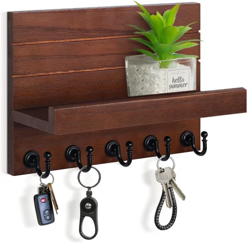Vista 12 de HONJIN Soporte para llaves de pared: 7 ganchos resistentes mejorados para llaves de fácil instalación, organizador de correo para colgar