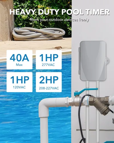 Vista 5 de BN-LINK Temporizador de bomba de piscina, caja de temporizador para exteriores, resistente, 2HP 40A Max, 120, 240, 277 VAC, para bomba de piscina