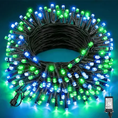 Vista 13 de Tira de luces LED de Navidad de 40 pies para exteriores, luces rojas y blancas de Navidad impermeables, 8 modos y temporizador, luces de árbol