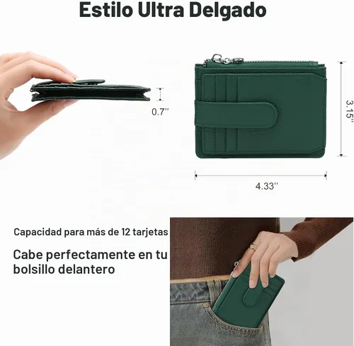 Vista 3 de Cartera RFID delgada mujeres cuero genuino titular de la tarjeta de C5-green