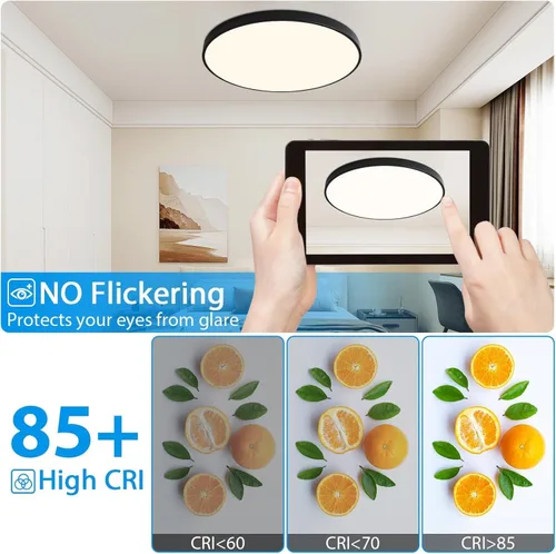 Vista 4 de Lámpara de techo LED redonda de 19.7 pulgadas, lámpara de techo de montaje empotrado regulable de 36W con control remoto, lámpara de techo moderna