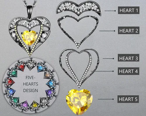 Vista 83 de Collar de cristal de 5 corazones, chapado en oro rosa de 18 quilates, colgante con cadena de plata de ley 925 de 18 + 2 pulgadas, joyería de piedra