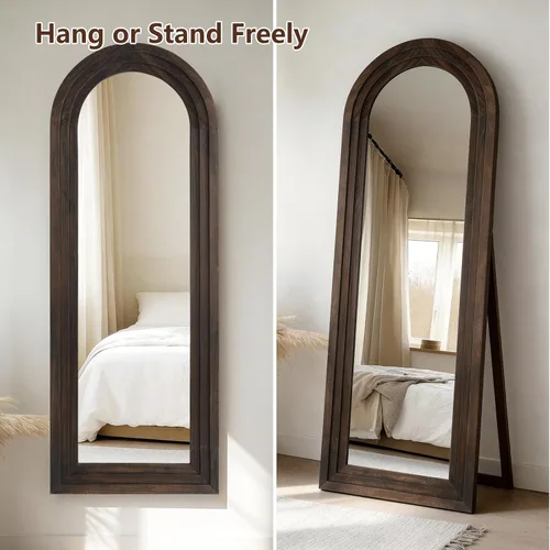 Vista 7 de MirrMuse Arched Floor Full Length Mirror with Wood Frame, 56"x21" Rustic Farmhouse, Free Standing, for Bedroom Living Room Store, Leaning or Wall