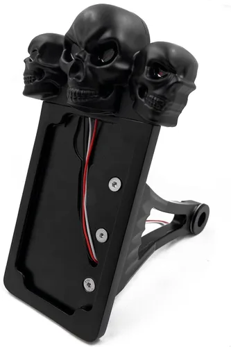 Vista 13 de Soporte de placa de matrícula de montaje lateral de curva cromada con luz trasera LED de calavera 7/8 "1" eje [P/N: USMT301A-S-CD] Cromo