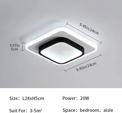 Vista 5 de Lámpara de techo LED de 22 W, moderna lámpara de techo, blanco frío, 6500 K, 9.5 pulgadas, cuadrada, cerca de luces de techo para dormitorio