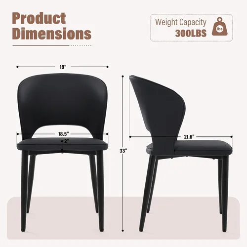 Vista 5 de Lamberia Juego de 2 sillas de comedor modernas para cocina y comedor con asiento acolchado de cuero sintético y patas de metal, color negro, juego