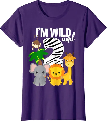 Vista 12 de Camiseta de cumpleaños con temática de zoológico de I'm Wild and 2, Negro, S