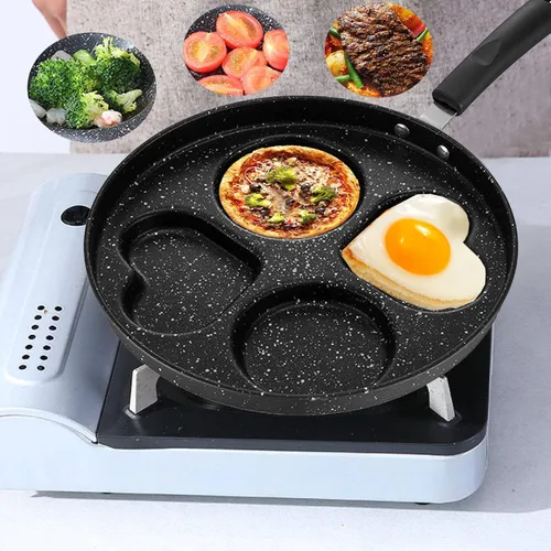 Vista 4 de Sartenes antiadherentes romántica círculo círculo huevo sartén multifunción tortilla sartén desayuno sartén anti-quemaduras fácil de colgar completo