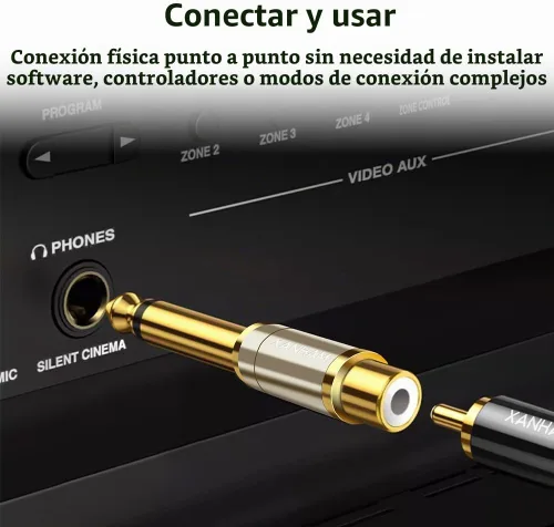 Vista 4 de RCA hembra a 1/4 pulgadas 0.250 in TS macho mono adaptador de enchufe sólido cobre chapado en oro, paquete de 2