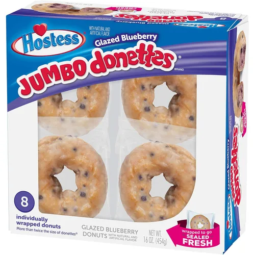 Vista 6 de Hostess Donettes jumbo glaseadas Blueberry Donettes Paquete múltiple, 16 onzas, 6 unidades [48 donas en total]