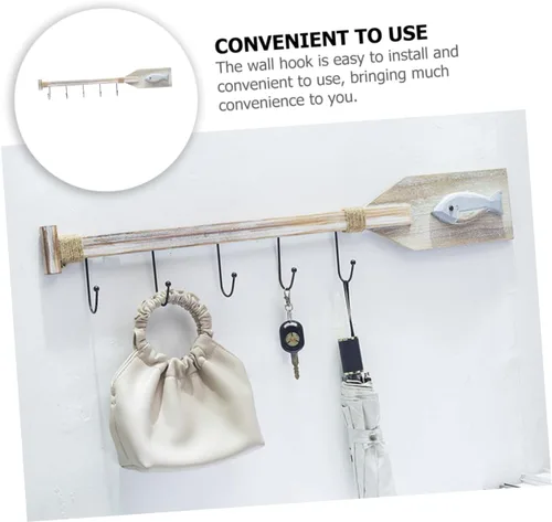 Vista 7 de DOITOOL Gancho decorativo para colgar en la pared, perchero de madera, ganchos náuticos, decoración de peces de madera, colgador de pared náutico