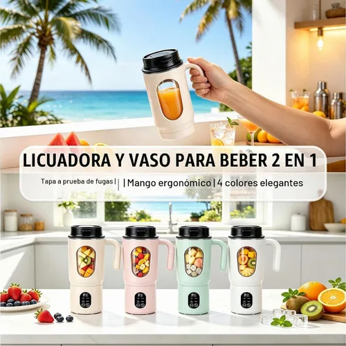 Vista 6 de Batidora portátil 580ML con pantalla LED y 12 cuchillas (beige)