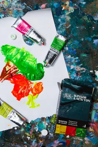 Vista 2 de Winsor & Newton Set de pintura al óleo Winton Color, fluorescente, 3 tubos de 37ml Pigmentos de artista, duraderos, resistentes a la luz