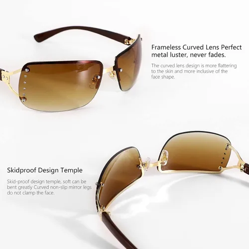 Vista 3 de GUVIVI Gafas de sol Y2K envolventes para mujeres y hombres, gafas de sol con parte superior plana, gafas de sol futuristas sin marco con lentes