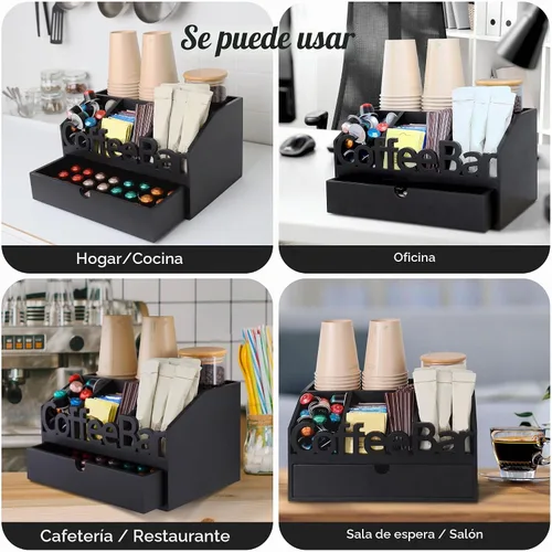 Vista 8 de Organizador de Barra de Café para Encimera - Estación Organizadora de Café de Madera, Organizador de Estación de Café para el Hogar & la Oficina