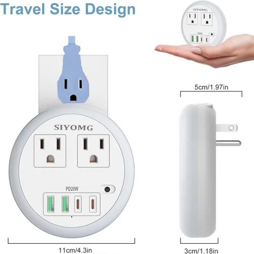 Vista 4 de Luces LED nocturnas enchufables a la pared, luz nocturna enchufable con 4 puertos USB y 2 tomacorrientes, sensor inteligente de atardecer a