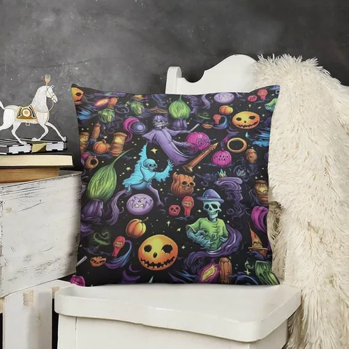 Vista 12 de Fundas de almohada frescas de 12 x 12 pulgadas, fundas de almohada de gatos y calabazas, decoración de habitación, funda de cojín de feliz Halloween