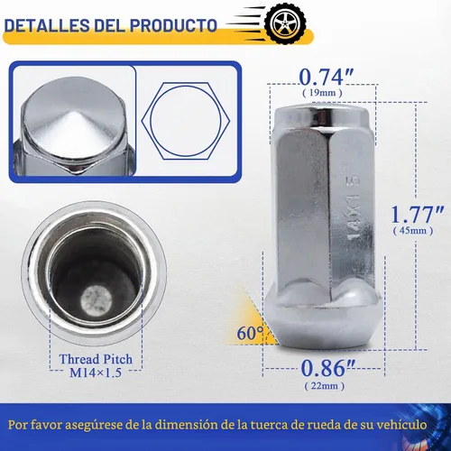 Vista 3 de Tuercas de llanta M14x1.5 para Chevy Sliverado Sierra 1500 Yukon Cadillac Escalade