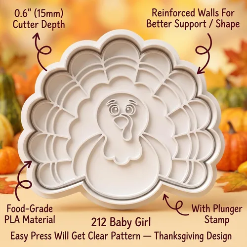 Vista 3 de 8 PCS Thanksgiving Cookie Cutter Set with Embossers Turkey Pumpkin Maple Leaf Corn & More 3" Complete Fall Collection