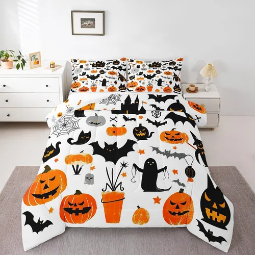 Vista 11 de Erosebridal Juego de edredón de calavera de Halloween, tamaño individual, juego de ropa de cama de calavera gótica para niños, adolescentes