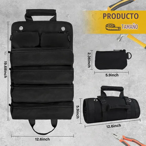 Vista 2 de Bolsa de herramientas, bolsas de herramientas para hombres, organizador de herramientas resistente, bolsa de herramientas enrollable portátil