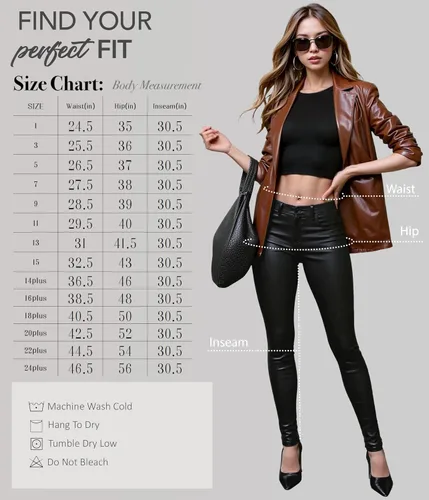 Vista 7 de Hybrid & Company Pantalones de piel sintética para mujer, ajustados, elásticos, a la moda