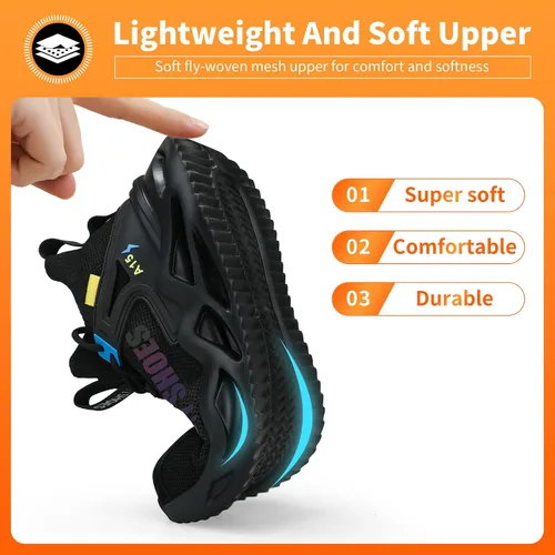 Vista 4 de LAoutun Zapatos de punta de acero para hombre, zapatos de construcción industrial, de corte medio, botas industriales, zapatos de trabajo cómodos