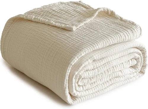 Vista 13 de Simple&Opulence - Manta de muselina 100 % algodón, transpirable ligera de 4 capas, manta suave de algodón para sofá, cama, camping, para todas