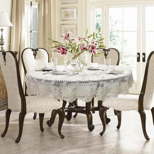 Vista 7 de USTIDE Mantel redondo de ganchillo de 70 pulgadas, superposiciones de mesa de encaje de algodón beige hecho a mano con diseño floral de ganchillo