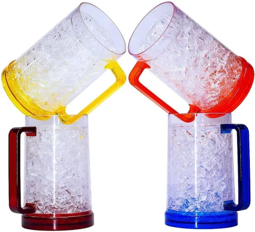 Vista 5 de Vasos para beber, tazas de cerveza de gel de doble pared, tazas de hielo para congelador, 16 onzas, taza de cerveza de plástico de enfriamiento
