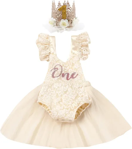 Vista 113 de Traje de bebé niña primer cumpleaños traje de encaje tul mameluco princesa tutú vestido de un año cumpleaños pastel Smash fotografía ropa