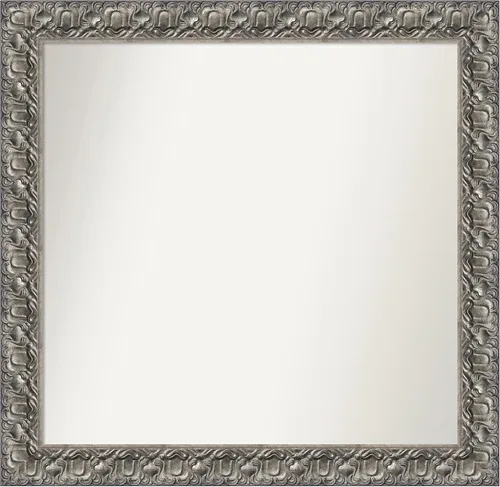 Vista 330 de Amanti Art Espejo de baño plateado para sobre fregadero, 26 x 26 pulgadas, espejo cuadrado de níquel pulido, marco de madera tradicional mediano, se