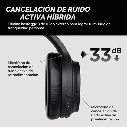 Vista 2 de Auriculares híbridos con cancelación activa de ruido, auriculares inalámbricos Bluetooth sobre la oreja inalámbricos con graves profundos, llamadas