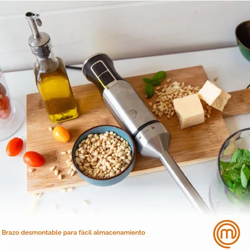Vista 5 de MasterChef - Batidora de inmersión de mano, varilla de mezcla de acero inoxidable con accesorio picador y jarra medidora, batidora de puré