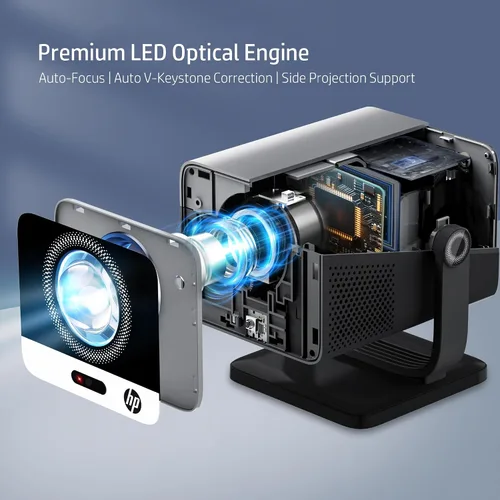 Vista 12 de HP Proyector FHD portátil MC475, aplicación oficial de Netflix, WiFi, Bluetooth, lente de corto alcance, soporte 4K, enfoque automático y Keystone