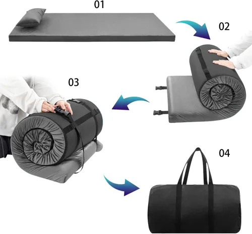 Vista 7 de Aodisman Colchoneta para dormir, colchón de espuma viscoelástica de 3 pulgadas de grosor, tapete portátil enrollable