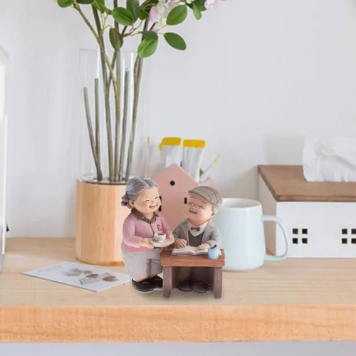 Vista 3 de SGerste - Figura de figura de pareja casada, estatuas para decoración del hogar, jardín, multicolor, beber té (beber té)