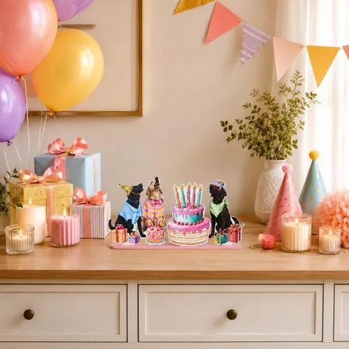 Vista 5 de Bandeja escalonada de madera para tartas de fiesta de perro con diseño de sonrisa de cumpleaños with Stands for Birthday Pet Party Home Kitchen