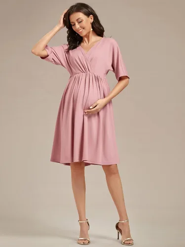 Vista 3 de Ever-Pretty Vestido cruzado hasta la rodilla con cuello en V y media manga para mujer Vestidos casuales Vestidos de maternidad 01801-EY