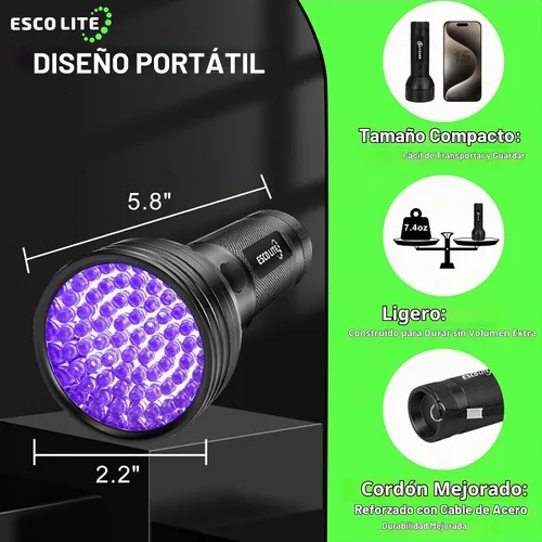 Vista 7 de ESCO LITE Linternas UV de luz negra para detección de orina de mascotas, 51