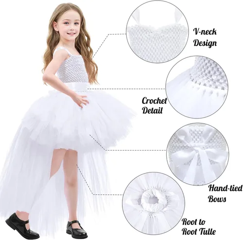 Vista 5 de Vestido tutú para niñas, vestidos de tul, vestido de hada de Halloween para niñas pequeñas, traje de fiesta de cumpleaños, vestido de graduación