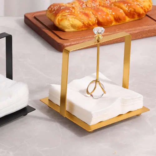 Vista 8 de Metal Napkin Holder Tissue Organizer Kitchen Napkin Rack Square Metal Serviette Stand for Restaurant Bar Tabletop Use, Gold Finish