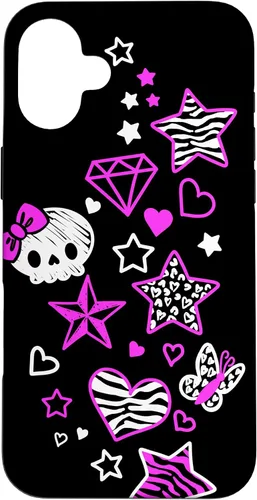 Vista 22 de Carcasa estética para iPhone 16 McBling Doodles Bimbo Trashy Y2K Animal Print Star