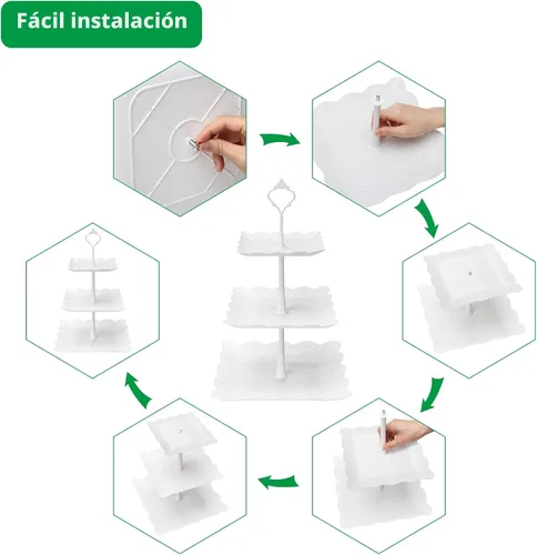 Vista 4 de Coitak Soporte para cupcakes de 3 niveles, soporte de plástico escalonado, bandeja cuadrada para postres para fiestas de té, cumpleaños y bodas